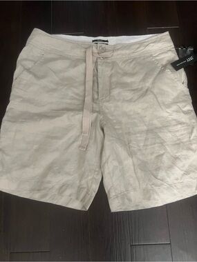 Jones New York Beige Linen Shorts with Pinstripe Waistband